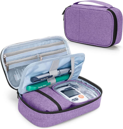 Diabetic Supplies Travel Case with 2 Detachable Pouches, Purple