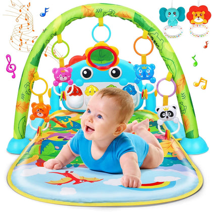 Baby Gym Play Mats Baby Tummy Time Mat Musical Activity Center for Newborn Infant Piano Babies Play Mat Music & Light