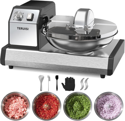 Commercial Food Processor, 250W Heavy Duty Electric Meat Grinders with 1500RPM Blade Speed, 6QT Stainless Steel Food