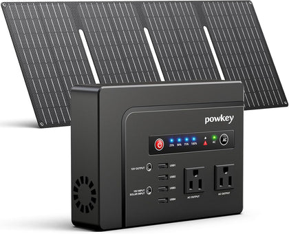 Solar Powered Generator, 200W Portable Power Station with Solar Panels 40W, 146Wh Power Bank with 2 AC Outlet 110V