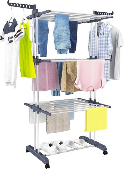 Clothes Drying Rack, 4-Tier(67.7" H) Foldable Drying Rack Clothing | Foldable Stainless Steel Drying Rack, Movable