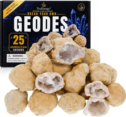 Break Your Own Geodes Kit, 25 Moroccan Geodes 1-1.5", 90% Hollow, Crack Open & Discover Surprise Crystals Inside –