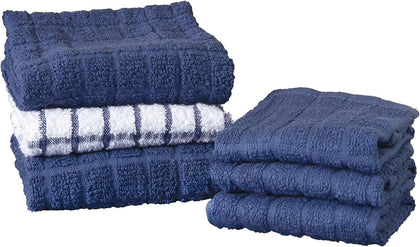 Premium Kitchen Towel and Dish Cloth Value Set: Highly Absorbent, Super Soft, Long-Lasting, 100% Cotton Checked and