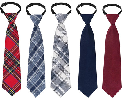 5pcs Boy's Necktie Pre-tied Adjustable Neck Strap Tie for Wedding Graduation School Uniforms