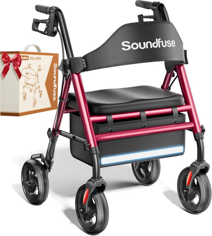 Walkers for Seniors, Rollator Walker with Seat, 8" All Terrain Wheels, Double Support Bar, 16" Ergonomic Arc Seat and