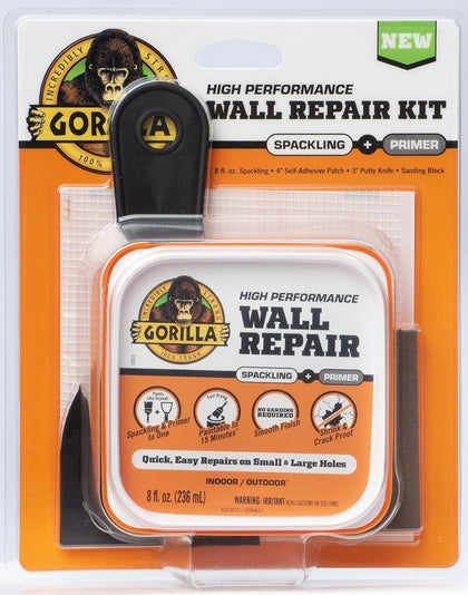 Wall Repair Kit, Heavy Duty Spackling, 8 fl oz Tub, 4 in Patch | Includes 3 in Putty Knife, Sanding Block
