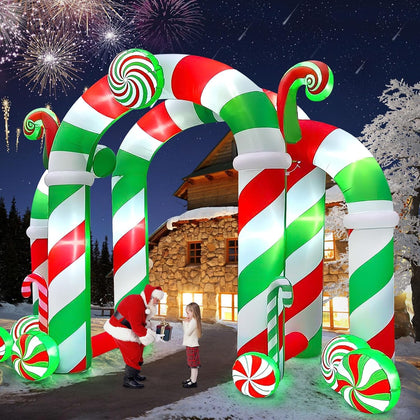 13FT Christmas Archway Inflatables with LED Light, Giant Xmas Candy Arch Inflatable Stereoscopic Blow up Christmas