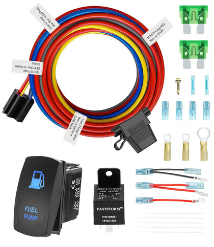 12V Electric Fuel Pump Waterproof Relay Kit Heavy Duty Long Wiring Harness Kit 60 Amp with Fuel Pump Rocker Switches