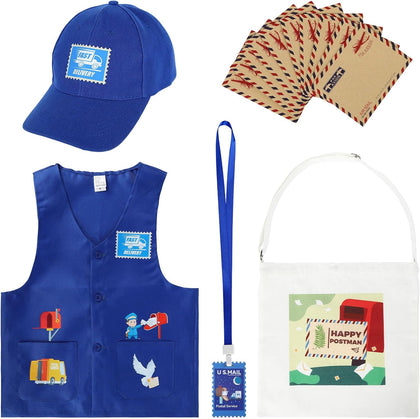 Mailman Costume for Kids Includes Mail Carrier Vest Hat Canvas Bag Mailman Pass Cards and Envelopes for Postman