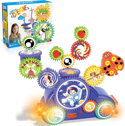 STEM Gear Building Toy for Kids Age 3+,13Pcs Creative Learning Building Blocks Set,2 Modes with Light &