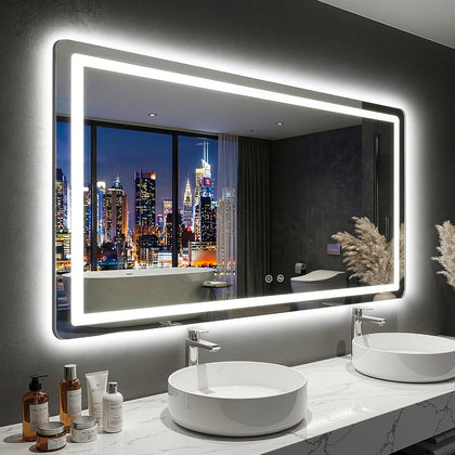 LED Bathroom Mirror with Lights, 30"x55" Lighted Vanity Mirror for Wall | Anti-Fog, Dimmable 3 Color Light