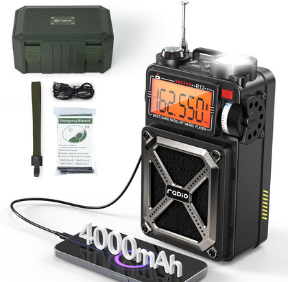 Solar Hand Crank Emergency Radio,NOAA Weather Alert, AM/FM/SW | Digital Tuning,Bluetooth Speaker,TF