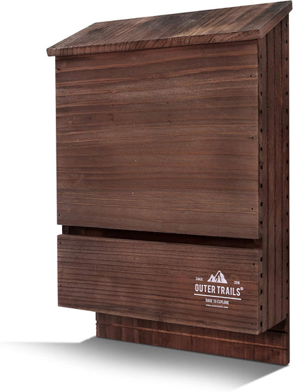 Bat House for Outdoors, Japanese Cedar, 2 Chamber, Brown