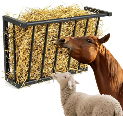 Wall Mount Hay Rack for Goats, Sheep, Horses – Heavy Duty 16 Gallon Livestock Hay Feeder, Hanging Blanket Holder with
