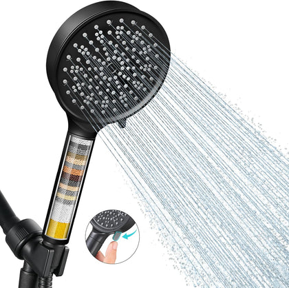 Filtered Shower Head with Handheld, Water Softener for Hard Water | High Pressure 6 Spray Mode Showerhead with
