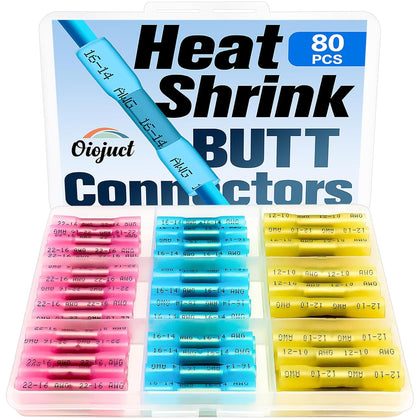 Heat Shrink Butt Connectors - Oiojuct Waterproof Wire Crimps for Marine and Automotive Wiring (80Pcs)