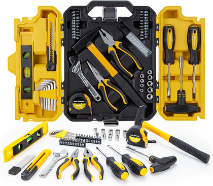 57-Piece Home Tool Kit, Household Essential Hand Tool Set with Durable Plastic Toolbox, Perfect for Home Repair