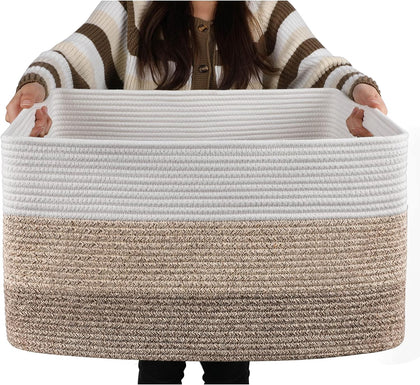 Large Blanket Basket, 22”x17”x12” Rectangle Woven Baskets, Nursery Blanket Storage Living Room, Toy Storage With