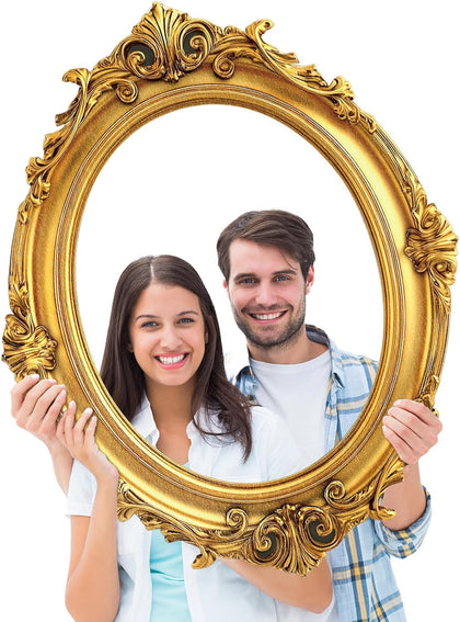 Large Photo Booth Props 31.5*23.62 Inch Gold Picture Selfie Frame Vintage Photo Round Frame Creative Friends Party