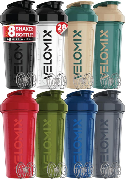 8 Pack 28oz Protein Shaker Bottle for Protein Mixes, Crystal Clear | 8x Wire Whisk, Leak Proof Shaker Cups for