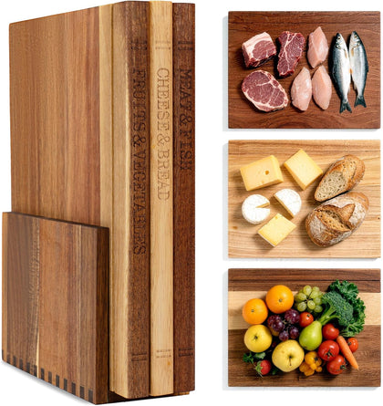 Book Cutting Board Set with Wooden Stand-Wooden Kitchen Cutting Boards That Look Like Books for Vegetables Cheese