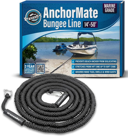 AnchorMate Bungee Line | Boat Bungee Dock Lines for Boats, PWCs & Kayaks | Absorbs Shock from Swells & Wind, Prevents