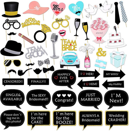 52pcs Wedding Photo Booth Props for Bridal Shower & Engagement Party