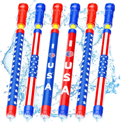 Water Gun 4th of July Idependence Day Super Water Soaker Blaster - 6 PCS Squirt Gun for Kids Water Game Fighting Toys