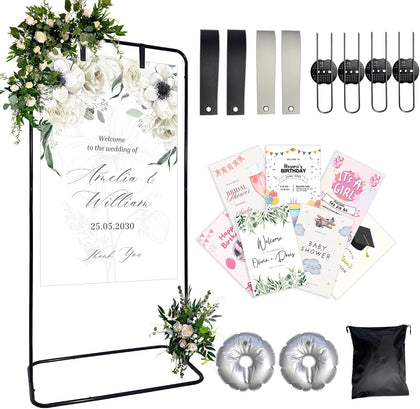 Large Wedding Welcome Sign Stand, Adjustable Height (78", 64", 50") - Black Welcome to our Wedding With Stand ,Design