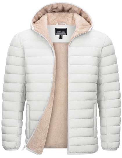 Mens White Puffer Jackets with Hood Casual Winter Down Coats S