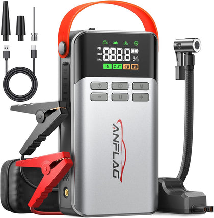 8-in-1 Car Jump Starter with Air Compressor – 5500A Peak, 150PSI Tire Inflator, 12V Portable Power Bank, LCD Display