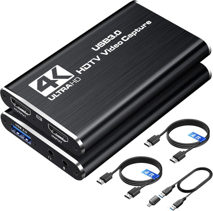 4K HDMI Capture Card for Streaming, USB 3.0/Type-C Game Video Capture Card | Includes 2pcs HDMI Cables & USB Cable