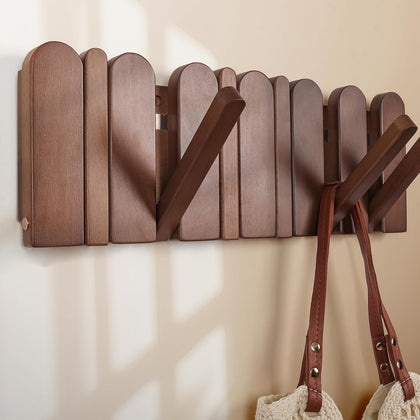 Wall Coat Rack for Entryway: Wooden Modern Heavy Duty 6 Hooks Retractable Wall Mounted for Small Spaces Hallway