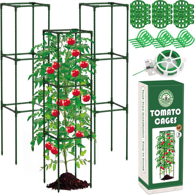 3 Pack 48" Tomato Cages for Garden, Plastic Coated Steel Pipe Heavy Duty Adjustable Tomato Stakes Trellis Plant Cages