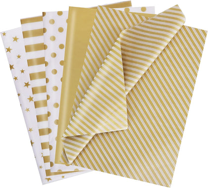 100 Sheets Gold White Tissue Paper Bulk for Gift Wrapping Gift Bag