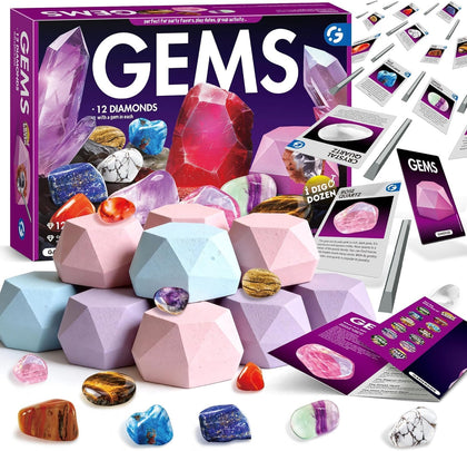 Gemstone Dig Kit, 12 Real Gems & Crystals, STEM Toy