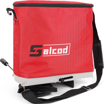 25 lb Bag Seed Spreader, Handheld Broadcast Fertilizer Spreader, Red | Waterproof Bag, Enclosed Gears, Rear Baffle