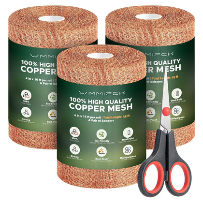 3rd Gen Copper Mesh Rodent Control, 100% Pure Copper Wool for Mice & Slugs | 3 Rolls Copper Wire Mesh Screen for Pest