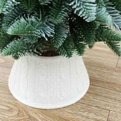 7.5 Inch Knitted Christmas Tree Collar, Rustic Mini Tree Skirt Base Cover for Small Tabletop Trees, Holiday Home