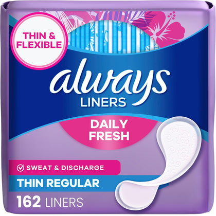Panty Liners for Women Thin No Feel Protection Daily Liners, Regular, Unscented, 162 Count