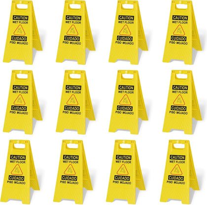 12-Pack 24in Caution Wet Floor Signs, Bilingual Warning Signs | Double-Sided Safety Sign for Office, Restroom