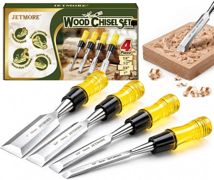 Wood Chisel, 4 Piece CR-V Steel Blades Wood Chisel Sets Woodworking | Chrome-vanadium steel edges support clean cuts
