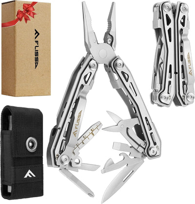16-In-1 Multi Tool, EDC Multitool, Silver | Gift for Men, Stainless Steel, Pocket Knife, Pliers, Belt Clip, Oxford