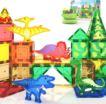 Dinosaur Toys Magnetic Tiles - Magnet Building Blocks for Toddler Kids 3+