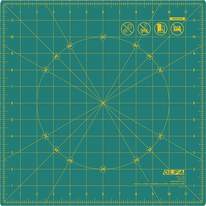 12x12" 360-Degree Rotating Cutting Mat (RM-12S) - Self-Healing, Green | Two-piece rotating, 360-degree spin