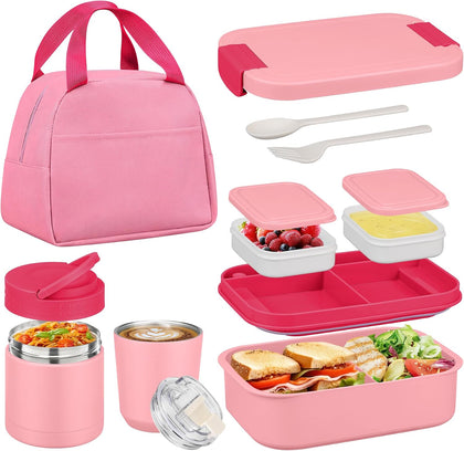 Bento Lunch Box Set with 10.5oz Soup Thermo Food Jar for Adults Kids, Stainless Steel Leak-proof Lunch Container with