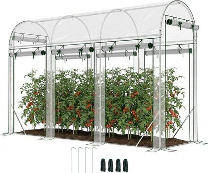 Walk-in Tunnel Greenhouse 10' x 3' x 6.5' 8 Roll-Up Doors Clear | Galvanized Steel Frame, Hoop House, Plant Hot House