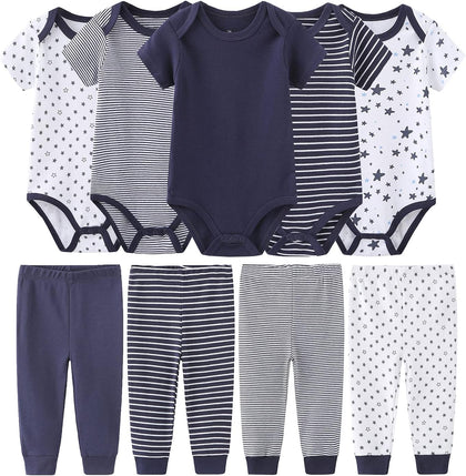 Newborn Baby Clothes Set - Short Sleeve Baby Boy Pants & Girl Bodysuits - Layette Sets