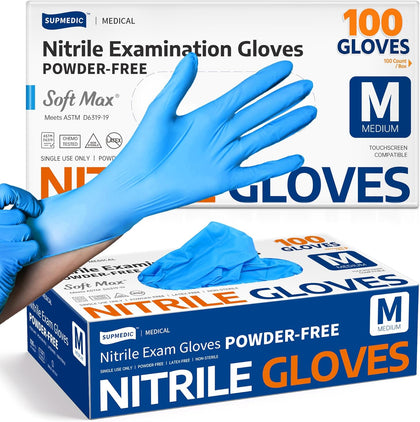 Medical Soft Max Nitrile Exam Gloves, 100 Count Latex-Free Powder-Free Non-Sterile Food Safe Disposable Glove, Blue