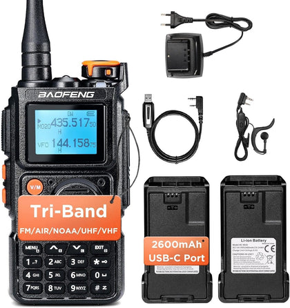 K6 Tri-Band Handheld Ham Radio, Dual 2600mAh Battery Radio | UHF/VHF/1.25M/NOAA/FM/Air Receiver, 999CH, Earpiece